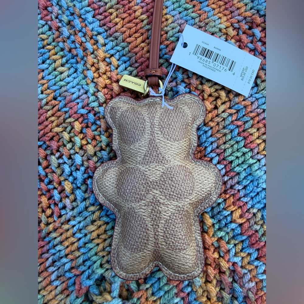Bear Puffy Bag Charm In Signature Canvas NWT